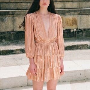 Sabina Musayev Mina Pleated Metallic Tiered Dress